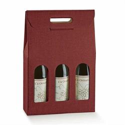 SCAT. 3 BOTTIGLIE SETA  BORDEAUX 27X9X38