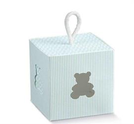 SCAT. CUBO CON CORDINO  8X8X8 ORSETTO AZZURRO RIGHE