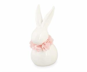 CONIGLIO PORCELLANA BIANCA C/FIORI PINK H.18