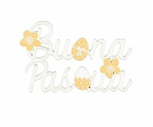 SCRITTA BUONA PASQUA IN LEGNO GIALLO CM.9