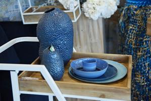 VASO CERAMICA A MANO BLU EFFETTO SPUGNA H.28