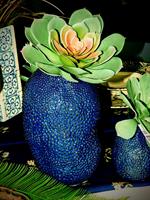 VASO CERAMICA A MANO BLU EFFETTO SPUGNA H.15