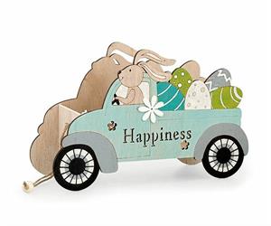 FURGONE LEGNO CON UOVA E CONIGLIO CM.31 VERDE LIGHT