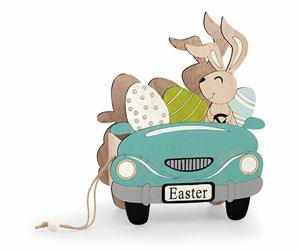 AUTO LEGNO CON UOVA E CONIGLIO CM.20 VERDE LIGHT