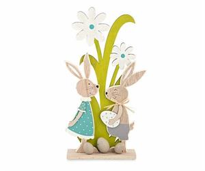 CONIGLIETTI LEGNO CON UOVA E FIORI H.43