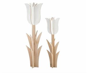 SET 2 TULIPANI BIANCO IN LEGNO H.90/70