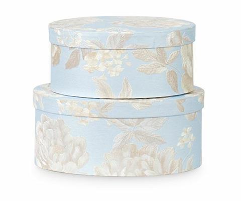 SCATOLA OVALE TESSUTO CM.28 AZZURRO FIORI