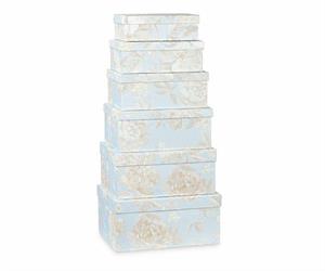 SCATOLA RETTAN. TESSUTO CM.30X21X10H AZZURRO FIORI
