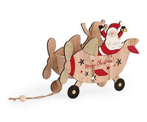BABBO NATALE AEREO LEGNO CONTENITORE CM.30X22 H.