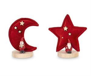 STELLA E LUNA IN VELLUTO CON BABBO CM.16 H. BASE IN LEGNO