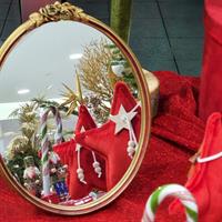 STELLA E LUNA IN VELLUTO CON BABBO CM.16 H. BASE IN LEGNO