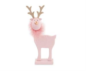 RENNA IN LEGNO ROSA CON PIUME CM.8X24 H.