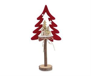 ALBERO ROSSO FLOCCATO   BASE IN LEGNO CM.35 H.