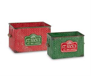 CESTO IN LATTA ROSSO CON MANICI CM.36X24,5X22 H.