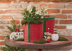 SCATOLA IN LATTA ROSSA E VERDE DIAM.25X24 H.