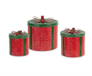 SCATOLA IN LATTA ROSSA E VERDE DIAM.31X26 H.