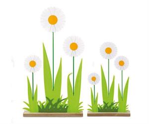 MARGHERITE IN PANNO SU PRATO BASE LEGNO PZ.2 CM.24/32