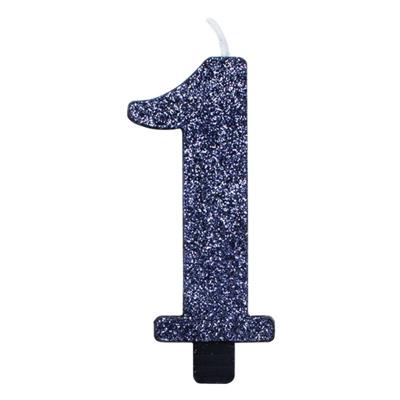 CANDELINA NUMERALE CM.9,5 GLITTER NR.1 NERA