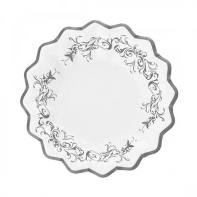PIATTI CARTA DECORATI IMPERO ARGENTO CM.21 PZ.8