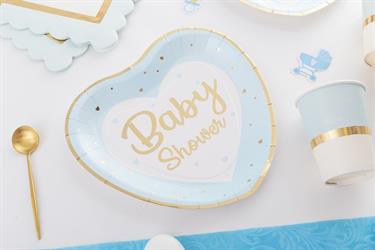 PIATTI CARTA BABY SHOWER CUORE BLUE GOLD CM.23 PZ8