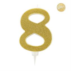 CANDELINE GLITTER NUMERO GOLD 8 CM.15,5
