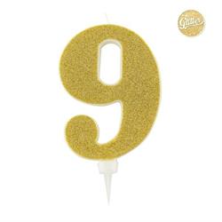 CANDELINE GLITTER NUMERO GOLD 9 CM.15,5