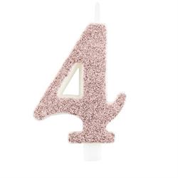 CANDELINA NUMERALE CM.9,5 GLITTER NR.4 ROSA GOLD