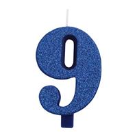 CANDELINA NUMERALE CM.9,5 GLITTER NR.9 BLU
