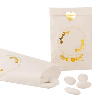 SACCHETTO CARTA WEDDING WHITE GOLD 8X14 PZ.10