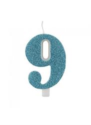 CANDELINA NUMERALE CM.9,5 GLITTER NR.9 TIFFANY
