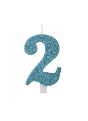 CANDELINA NUMERALE CM.9,5 GLITTER NR.2 TIFFANY