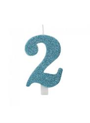 CANDELINA NUMERALE CM.9,5 GLITTER NR.2 TIFFANY