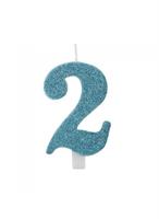 CANDELINA NUMERALE CM.9,5 GLITTER NR.2 TIFFANY
