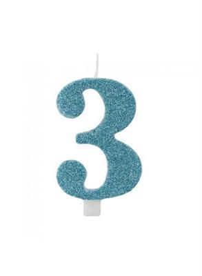 CANDELINA NUMERALE CM.9,5 GLITTER NR.3 TIFFANY