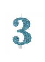 CANDELINA NUMERALE CM.9,5 GLITTER NR.3 TIFFANY