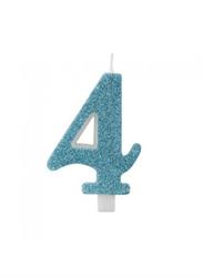 CANDELINA NUMERALE CM.9,5 GLITTER NR.4 TIFFANY