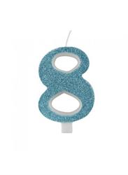 CANDELINA NUMERALE CM.9,5 GLITTER NR.8 TIFFANY