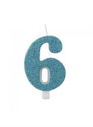 CANDELINA NUMERALE CM.9,5 GLITTER NR.6 TIFFANY