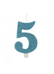 CANDELINA NUMERALE CM.9,5 GLITTER NR.5 TIFFANY