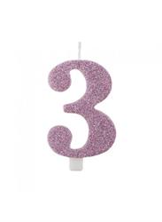 CANDELINA NUMERALE CM.9,5 GLITTER NR.3 MALVA