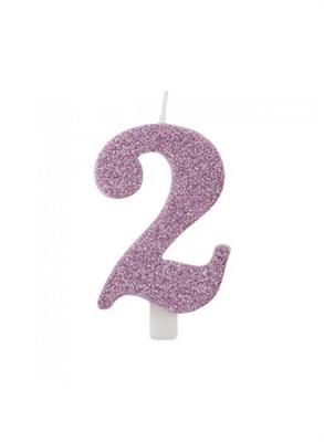 CANDELINA NUMERALE CM.9,5 GLITTER NR.2 MALVA