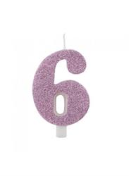 CANDELINA NUMERALE CM.9,5 GLITTER NR.6 MALVA