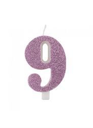CANDELINA NUMERALE CM.9,5 GLITTER NR.9 MALVA