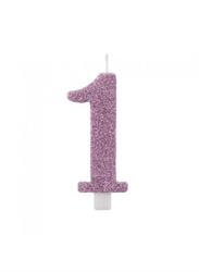 CANDELINA NUMERALE CM.9,5 GLITTER NR.1 MALVA
