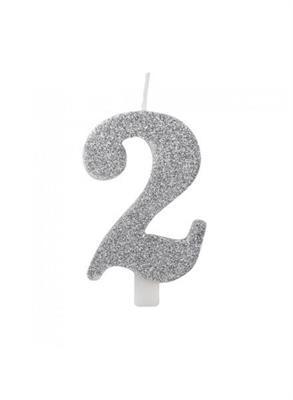 CANDELINA NUMERALE CM.9,5 GLITTER NR.2 SILVER