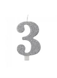 CANDELINA NUMERALE CM.9,5 GLITTER NR.3 SILVER