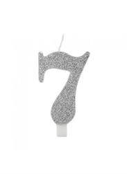 CANDELINA NUMERALE CM.9,5 GLITTER NR.7 SILVER
