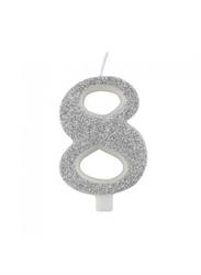 CANDELINA NUMERALE CM.9,5 GLITTER NR.8 SILVER
