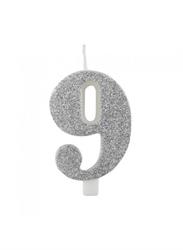 CANDELINA NUMERALE CM.9,5 GLITTER NR.9 SILVER