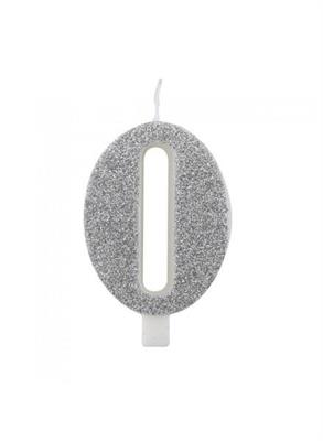 CANDELINA NUMERALE CM.9,5 GLITTER NR.0 SILVER